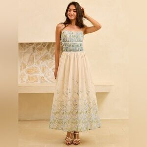 Commense Floral Maxi Dress with Blue and Cream Accents